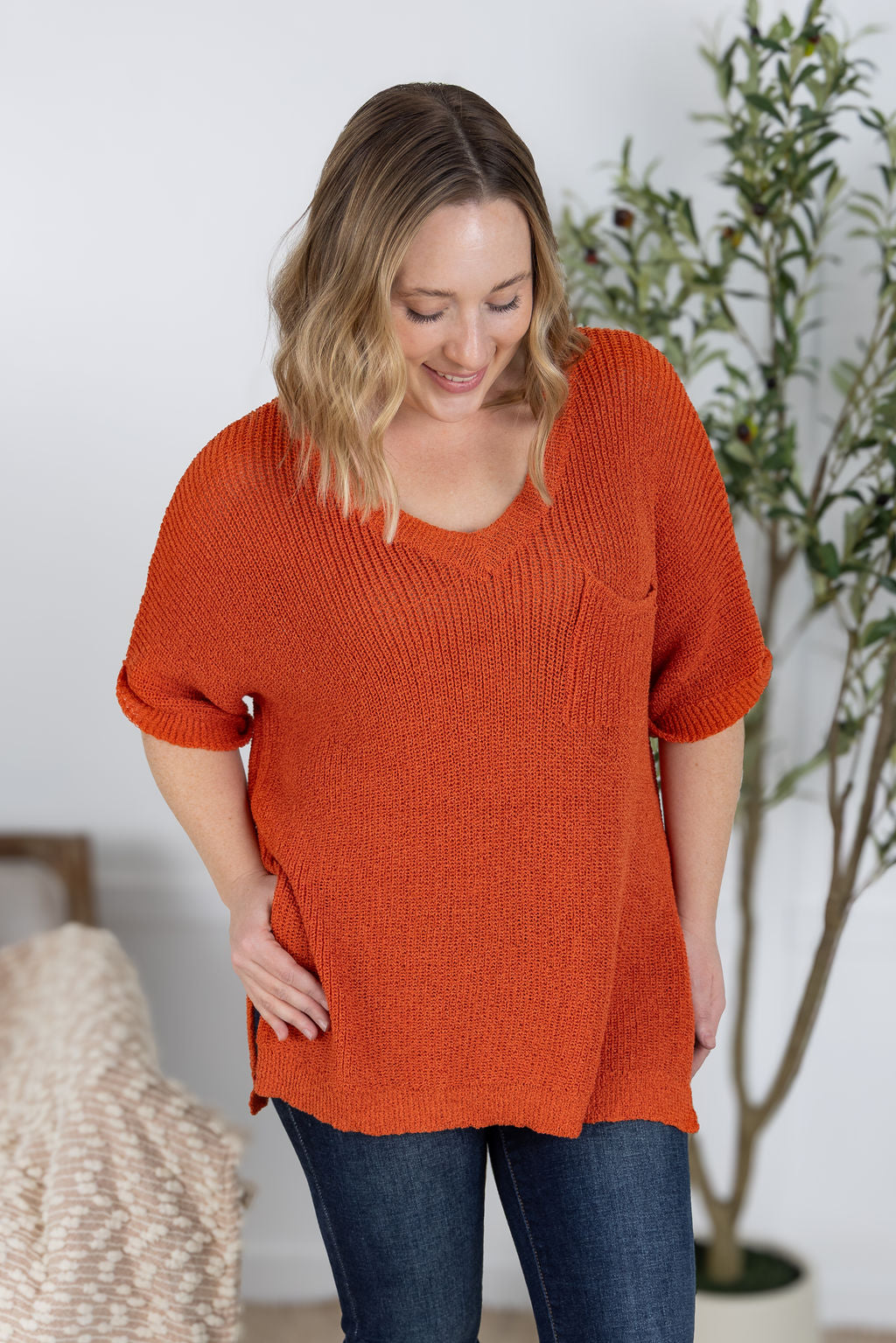 Annie Open Knit Top - Pumpkin